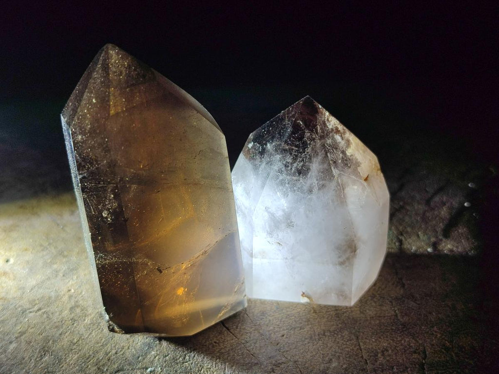 Polished Smokey Quartz and Amethyst Window Crystals x 6 From Akansobe, Madagascar - Toprock Gemstones and Minerals 