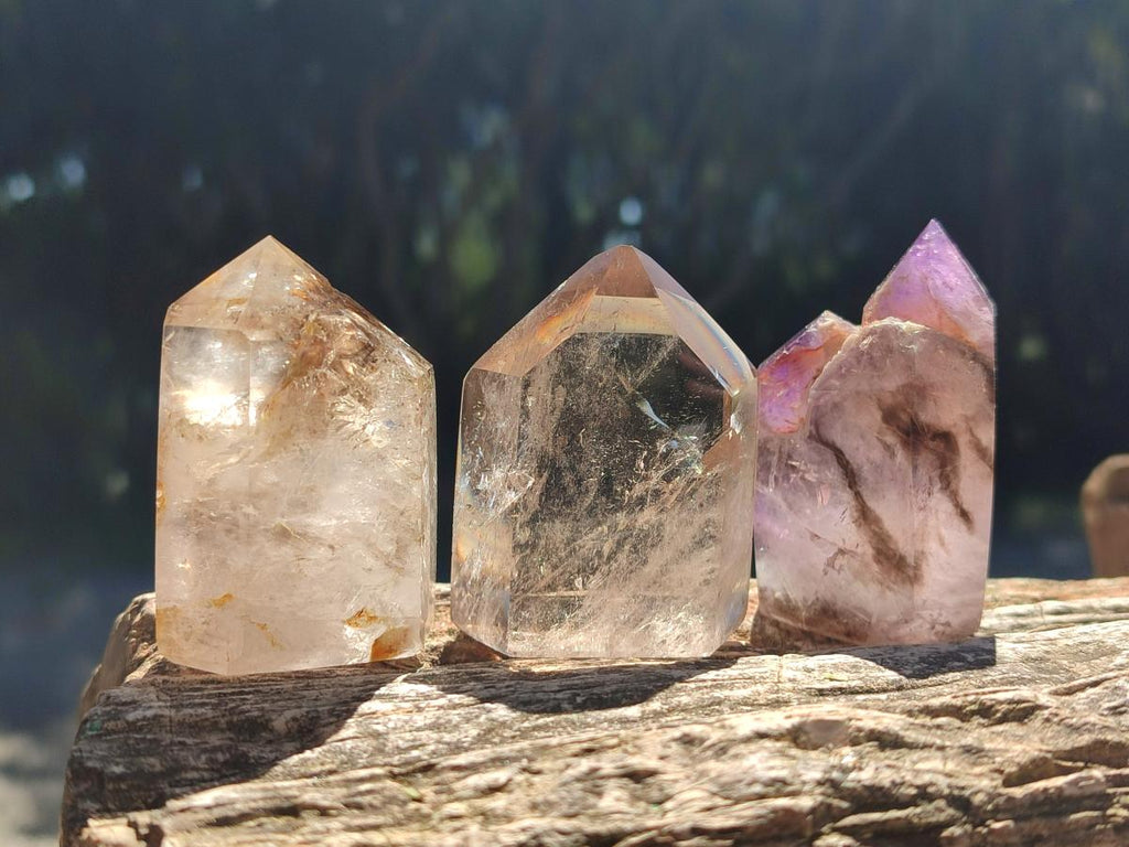 Polished Smokey Quartz and Amethyst Window Crystals x 6 From Akansobe, Madagascar - Toprock Gemstones and Minerals 