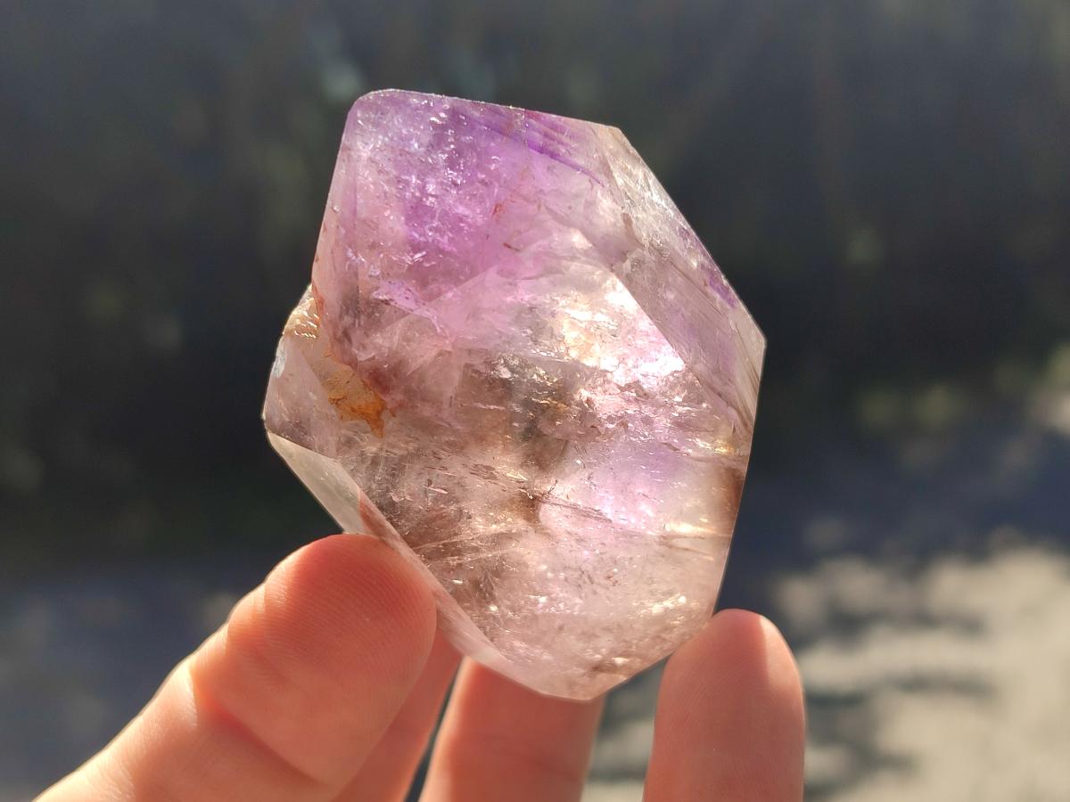 Polished Smokey Quartz and Amethyst Window Crystals x 6 From Akansobe, Madagascar - Toprock Gemstones and Minerals 