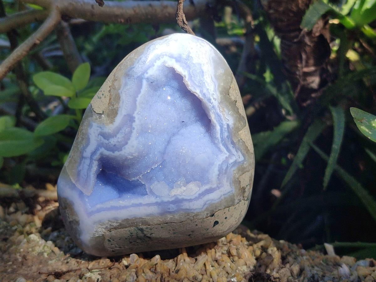 Polished Blue Lace Agate Free Forms and Standing Display Piece x 3 From Nsanje, Malawi - Toprock Gemstones and Minerals 