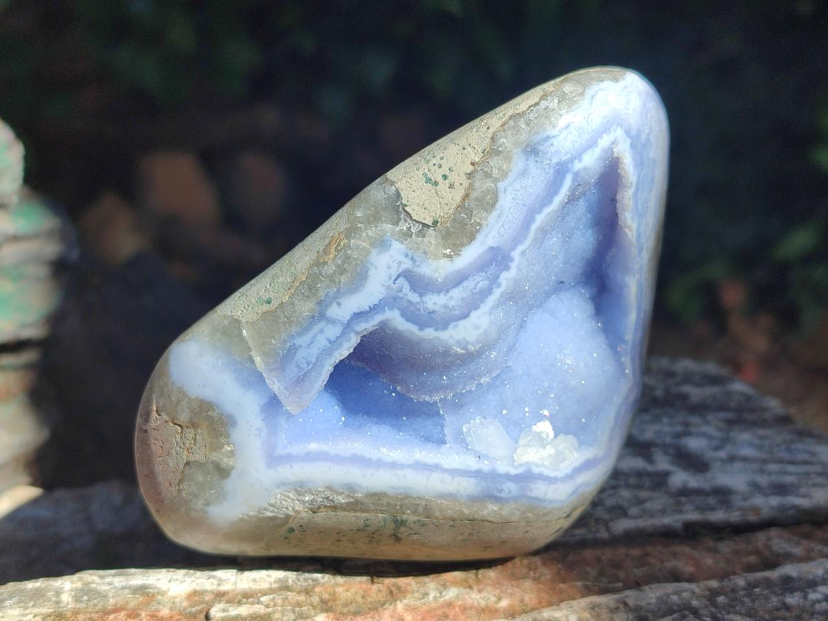 Polished Blue Lace Agate Free Forms and Standing Display Piece x 3 From Nsanje, Malawi - Toprock Gemstones and Minerals 