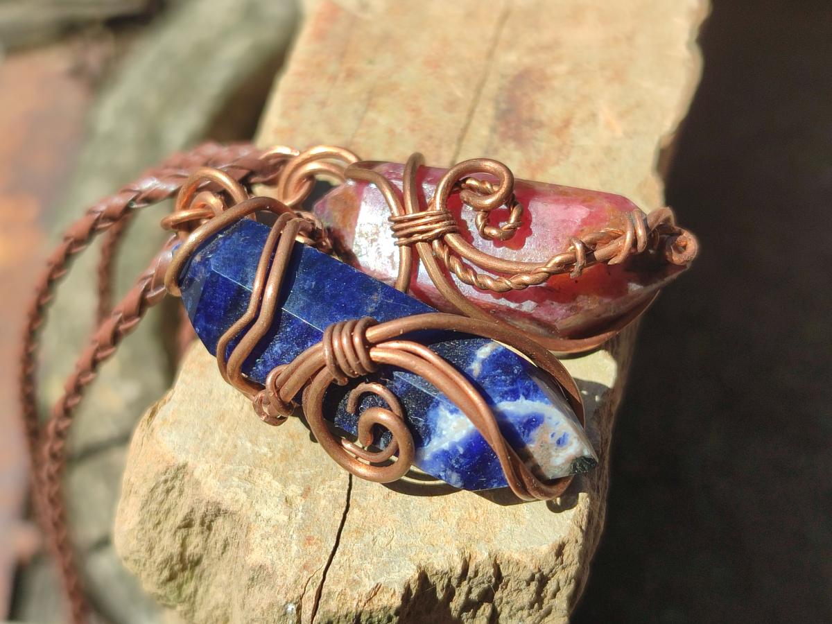 Hand Made Mixed Stone Copper Wire Wrapped Pendants x 6 From South Africa - Toprock Gemstones and Minerals 