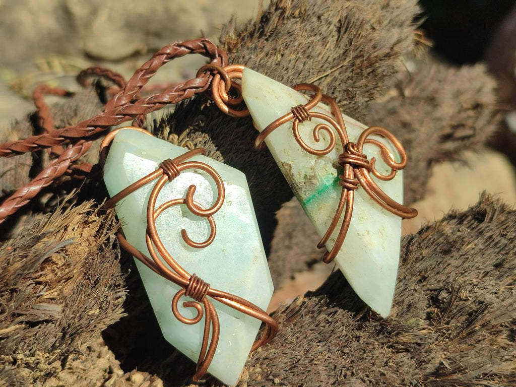 Hand Made Mixed Stone Copper Wire Wrapped Pendants x 6 From South Africa - Toprock Gemstones and Minerals 