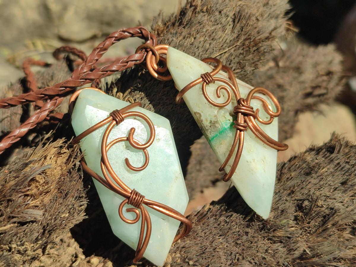 Hand Made Mixed Stone Copper Wire Wrapped Pendants x 6 From South Africa - Toprock Gemstones and Minerals 