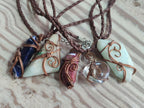 Hand Made Mixed Stone Copper Wire Wrapped Pendants x 6 From South Africa - Toprock Gemstones and Minerals 