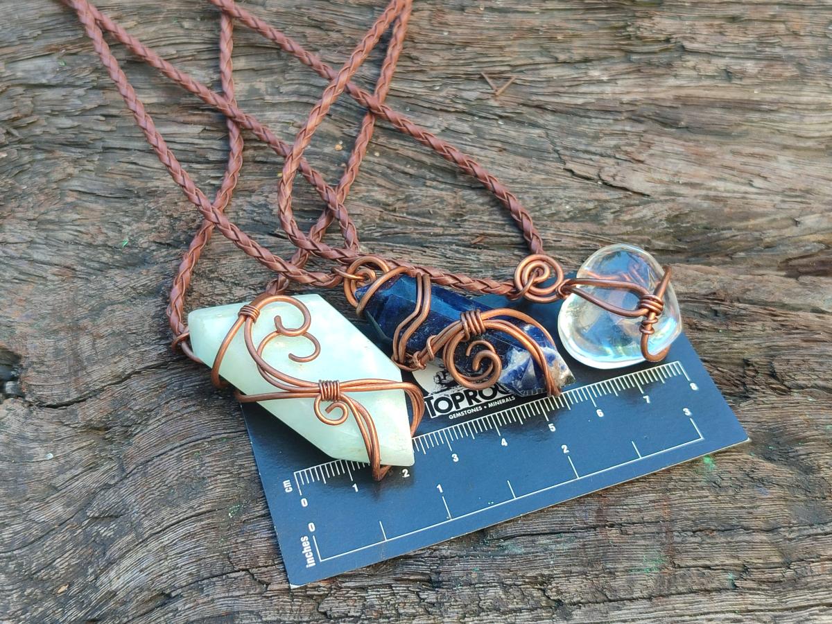 Hand Made Mixed Stone Copper Wire Wrapped Pendants x 6 From South Africa - Toprock Gemstones and Minerals 