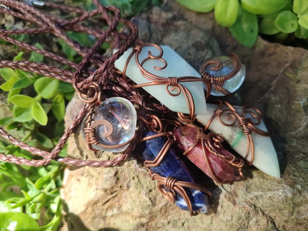 Hand Made Mixed Stone Copper Wire Wrapped Pendants x 6 From South Africa - Toprock Gemstones and Minerals 