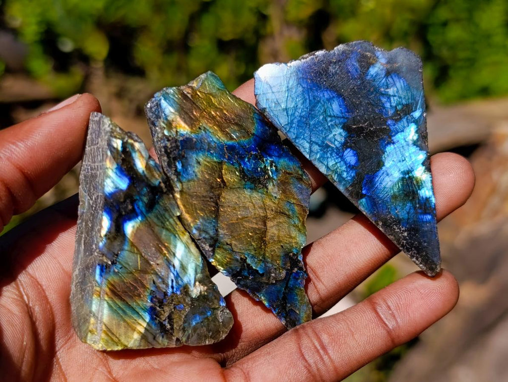 Polished One Side Labradorite Plates x 35 From Madagascar - Toprock Gemstones and Minerals 