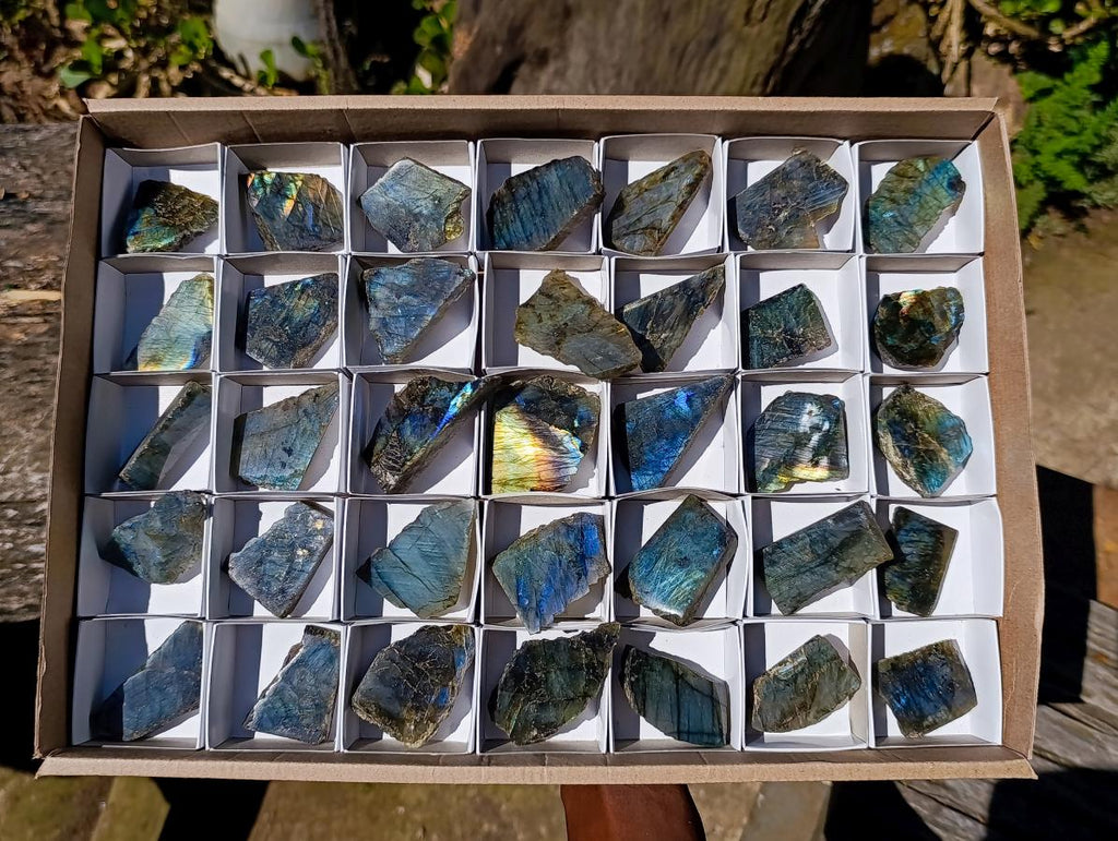 Polished One Side Labradorite Plates x 35 From Madagascar - Toprock Gemstones and Minerals 