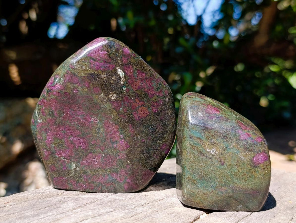 Polished Ruby Corundum in Chrome Verdite Gemstone Standing Display Pieces x 4 From Zimbabwe - Toprock Gemstones and Minerals 