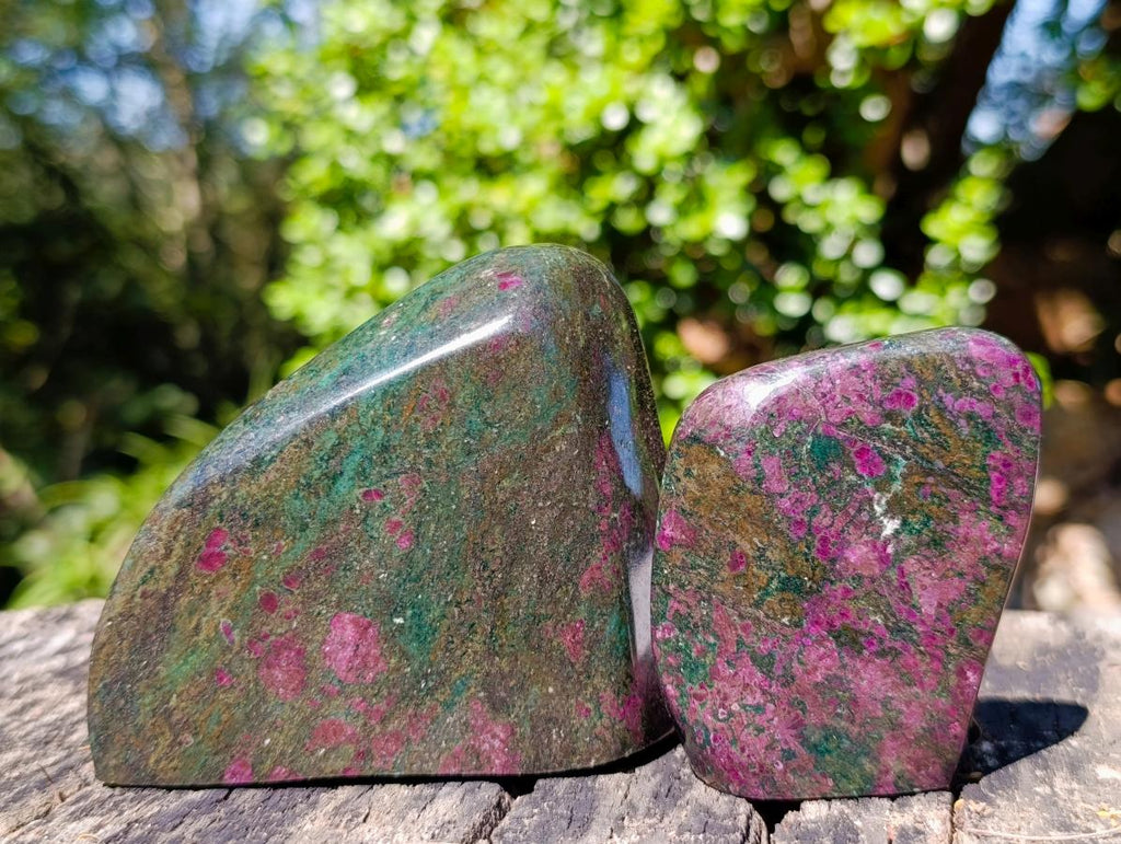 Polished Ruby Corundum in Chrome Verdite Gemstone Standing Display Pieces x 4 From Zimbabwe - Toprock Gemstones and Minerals 
