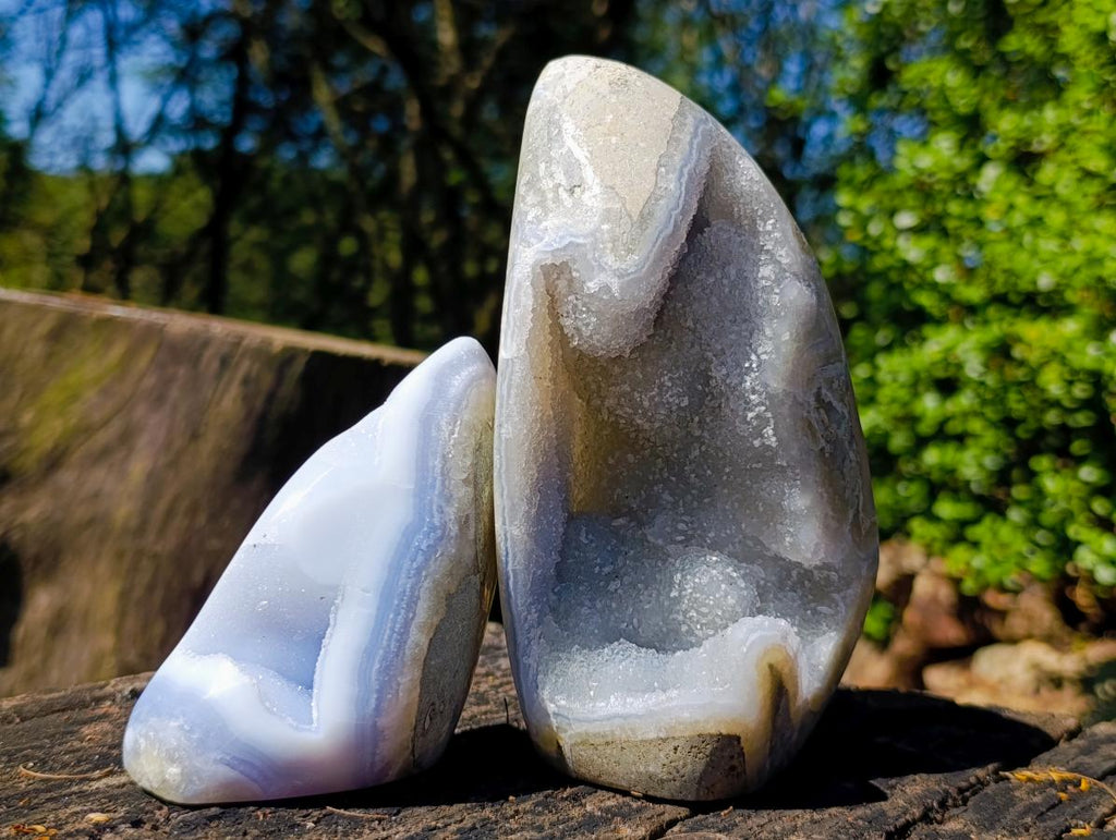 Polished Blue Lace Agate Standing Free Forms x 2 From Nsanje, Malawi - Toprock Gemstones and Minerals 