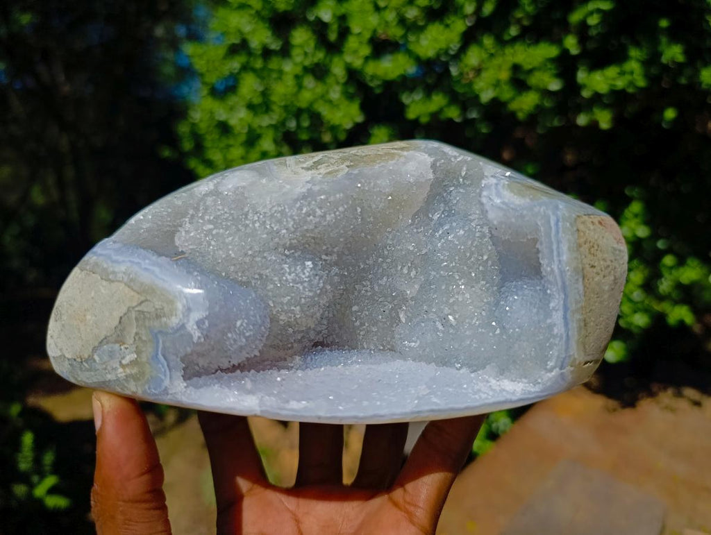 Polished Blue Lace Agate Standing Free Forms x 2 From Nsanje, Malawi - Toprock Gemstones and Minerals 