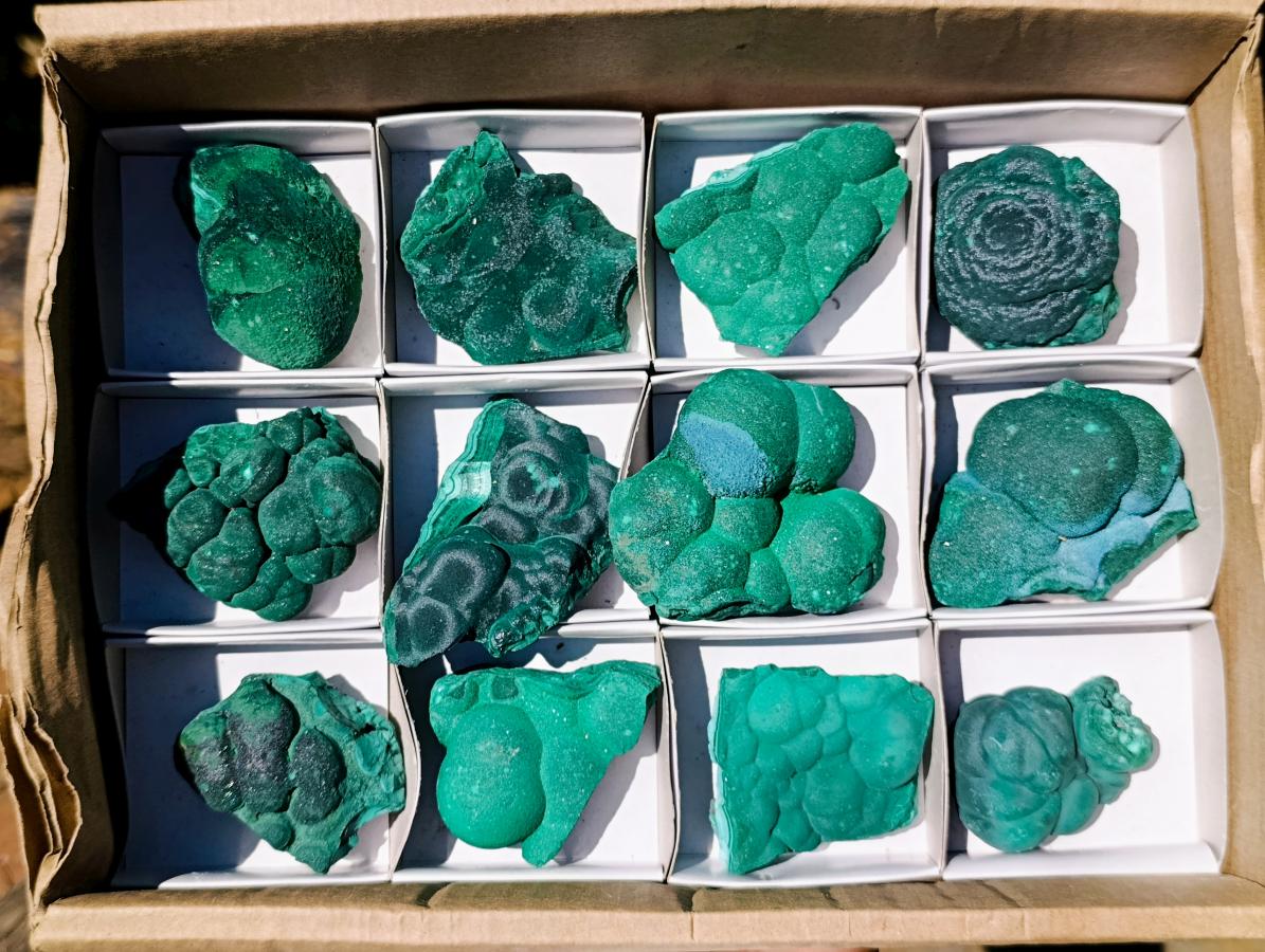 Natural Botryoidal Malachite Specimens x 12 From Congo - Toprock Gemstones and Minerals 