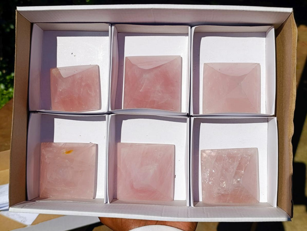Polished Gemmy Rose Quartz Pyramids x 6 From Madagascar - Toprock Gemstones and Minerals 