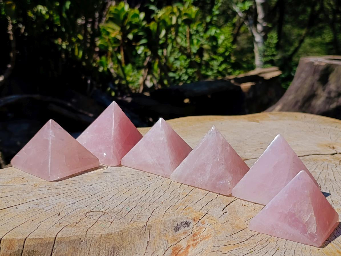 Polished Gemmy Rose Quartz Pyramids x 6 From Madagascar - Toprock Gemstones and Minerals 