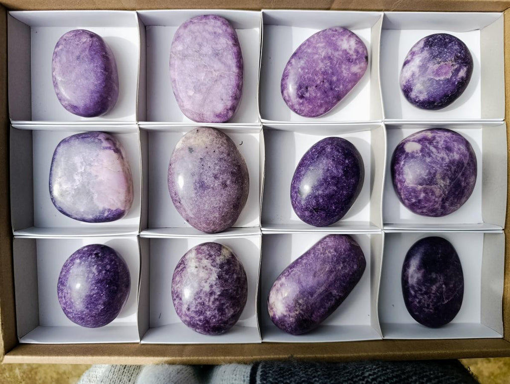 Polished Lepidolite Palm Stones x 12 From Zimbabwe - Toprock Gemstones and Minerals 