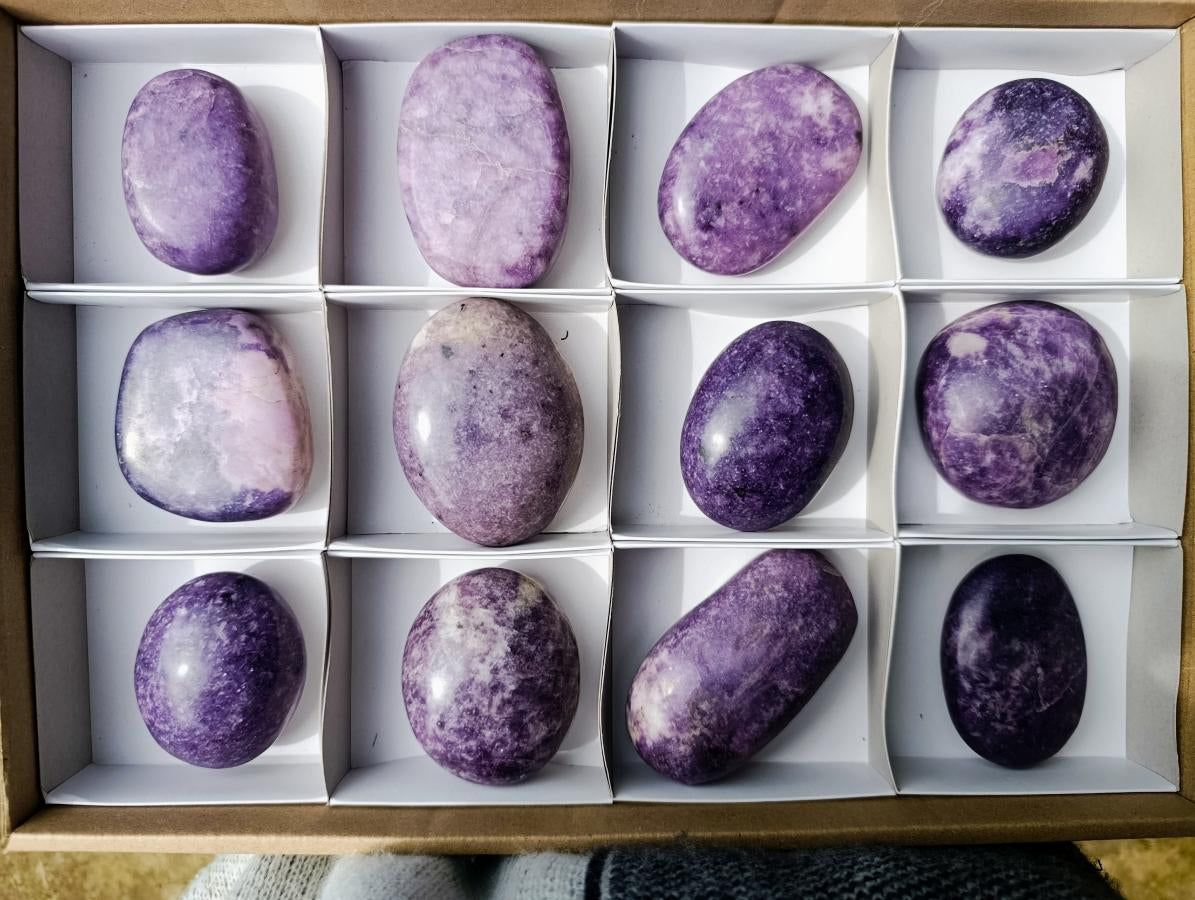 Polished Lepidolite Palm Stones x 12 From Zimbabwe - Toprock Gemstones and Minerals 