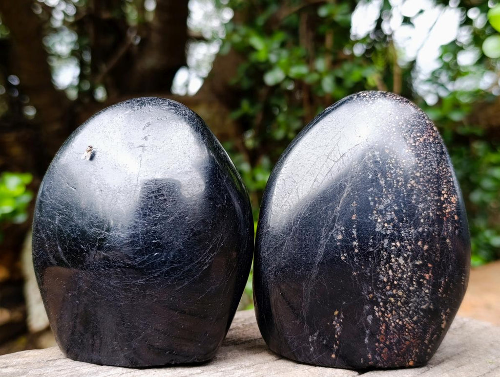 Polished Black Tourmaline Standing Display Pieces x 2 From Madagascar - Toprock Gemstones and Minerals 