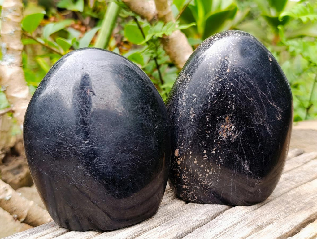 Polished Black Tourmaline Standing Display Pieces x 2 From Madagascar - Toprock Gemstones and Minerals 