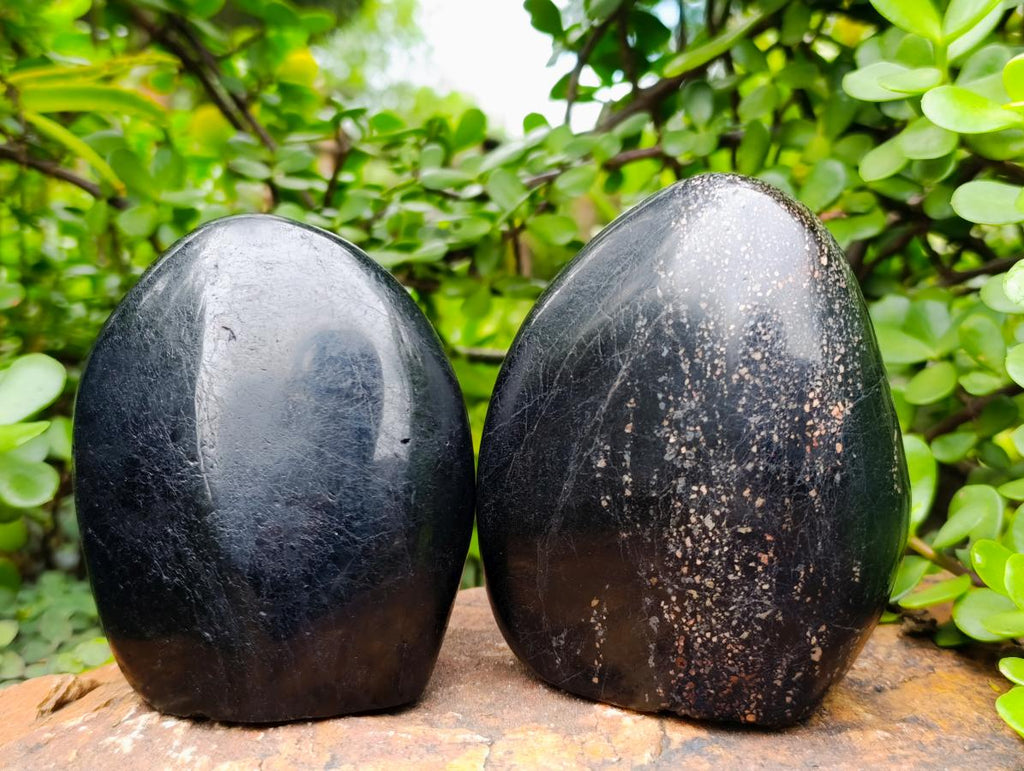 Polished Black Tourmaline Standing Display Pieces x 2 From Madagascar - Toprock Gemstones and Minerals 