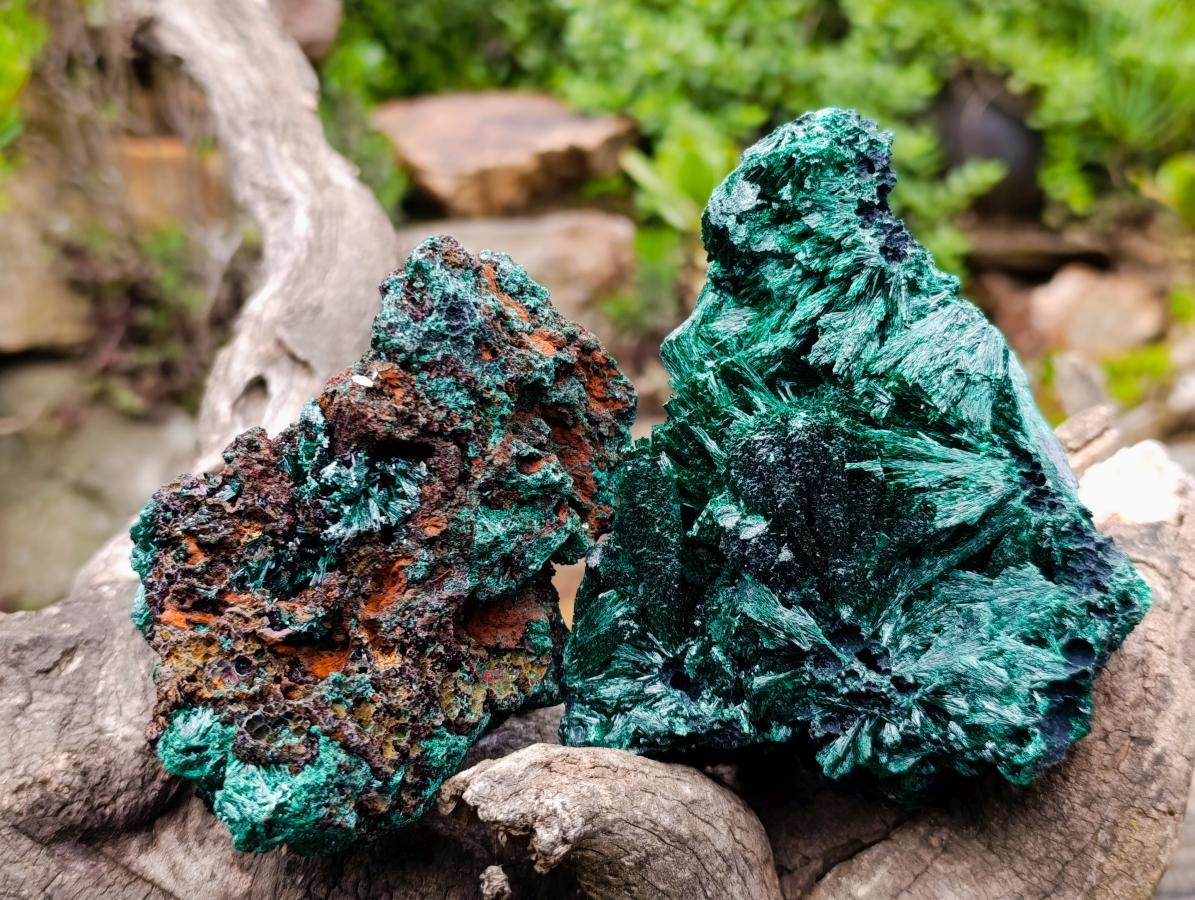 Natural Silky Malachite Specimens x 2 From Kasompe, Congo - Toprock Gemstones and Minerals 