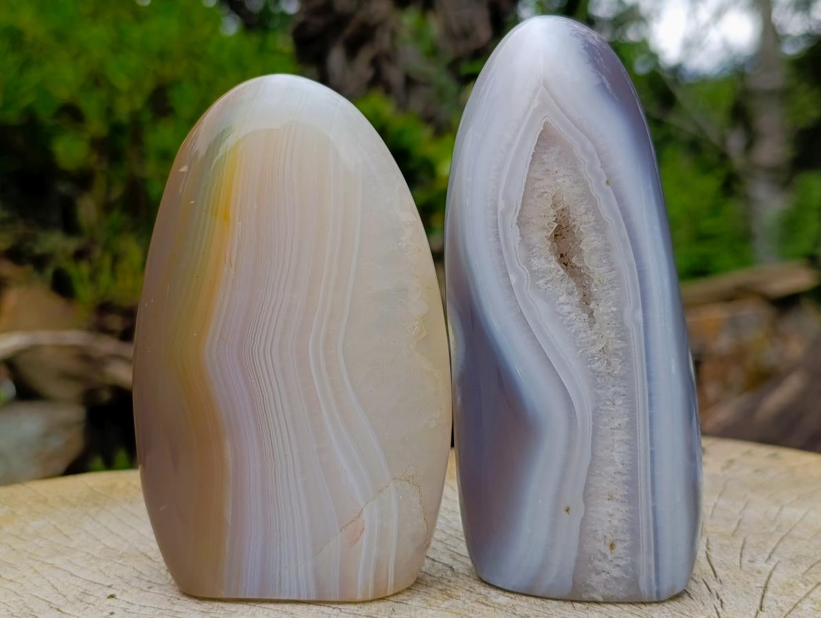 Polished Banded Agate Standing Free Forms x 3 From Madagascar - Toprock Gemstones and Minerals 