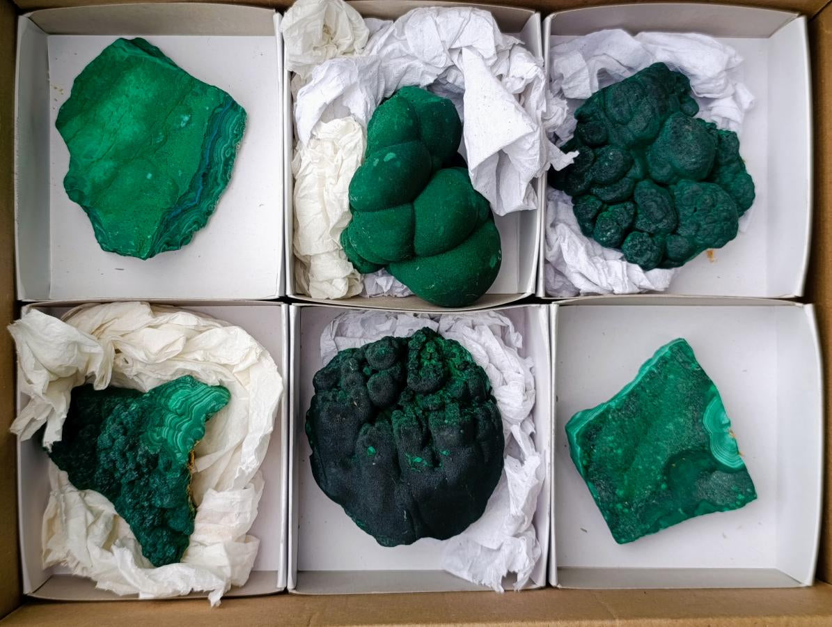 Natural Botryoidal Malachite Specimens x 6 From Congo - Toprock Gemstones and Minerals 