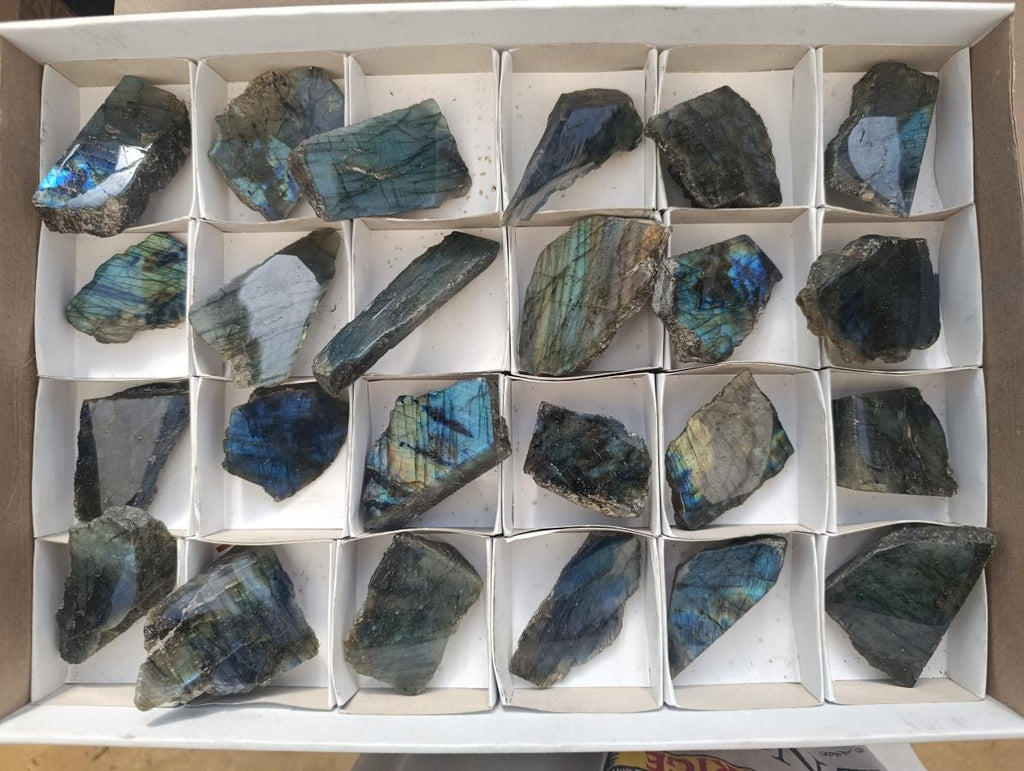 Polished On One Side Labradorite Slices x 24 From Madagascar - Toprock Gemstones and Minerals 
