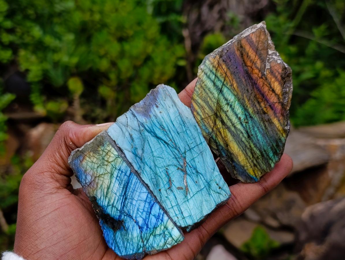Polished On One Side Labradorite Slices x 24 From Madagascar - Toprock Gemstones and Minerals 