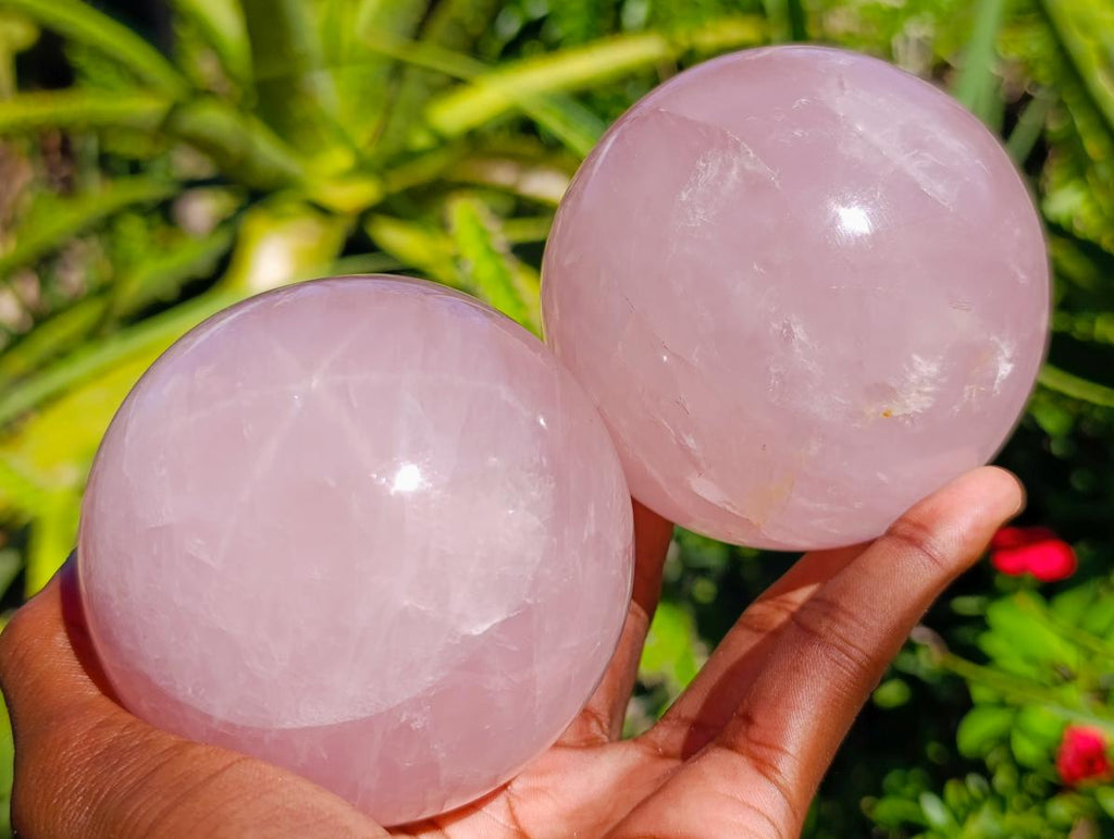 Polished Gemmy Star Rose Quartz Spheres x 2 From Madagascar - Toprock Gemstones and Minerals 