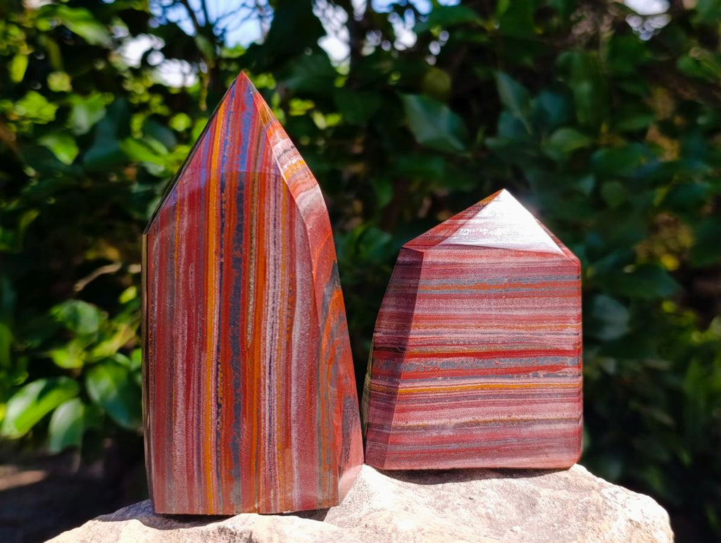 Polished Banded Tiger Iron Standing Display Crystals x 2 From South Africa - Toprock Gemstones and Minerals 