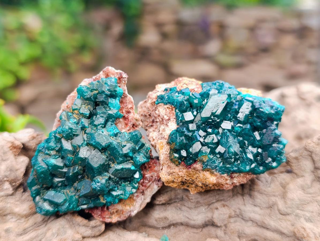 Natural Dioptase on Dolomite Specimens with Malachite x 12 From Likasi, Congo - Toprock Gemstones and Minerals 