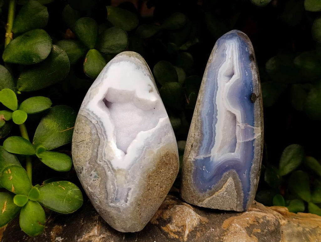 Polished Blue Lace Agate Standing Display Pieces x 6 From Nsanje, Malawi - Toprock Gemstones and Minerals 