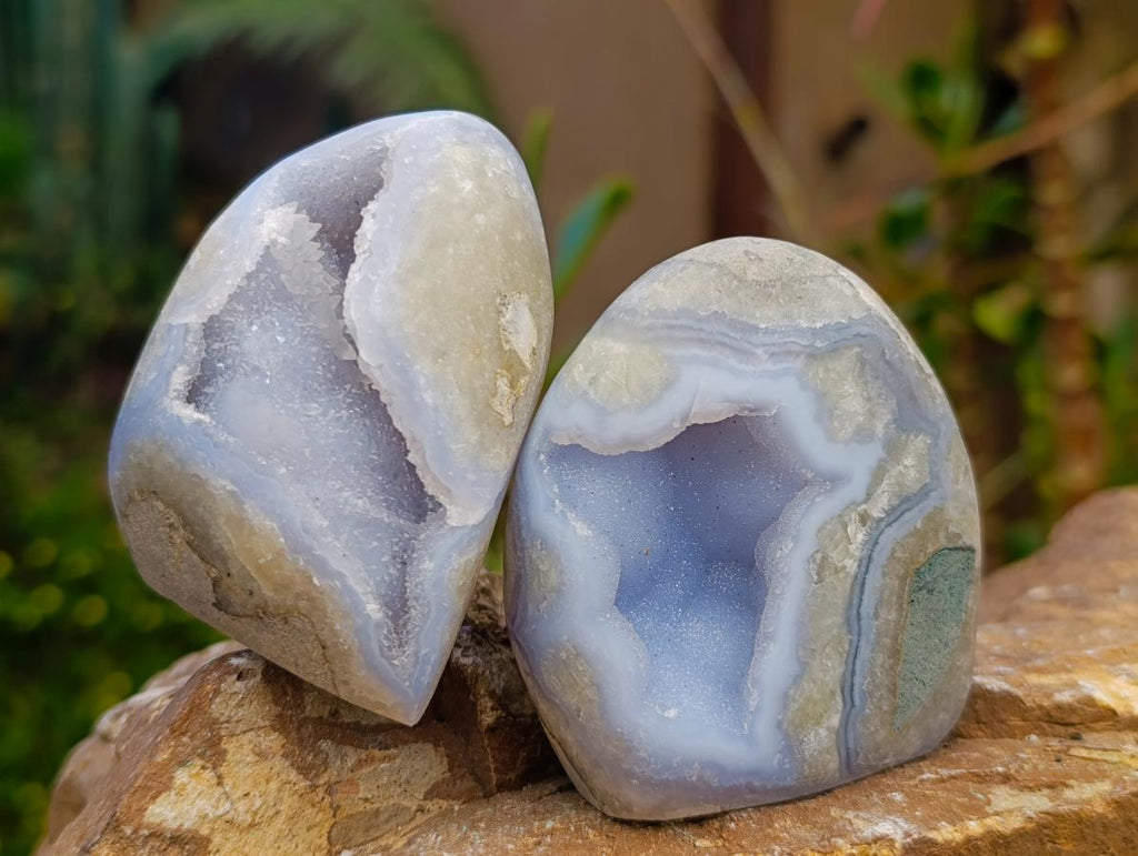 Polished Blue Lace Agate Standing Display Pieces x 6 From Nsanje, Malawi - Toprock Gemstones and Minerals 