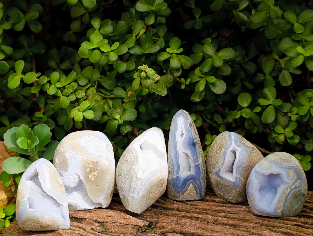 Polished Blue Lace Agate Standing Display Pieces x 6 From Nsanje, Malawi - Toprock Gemstones and Minerals 