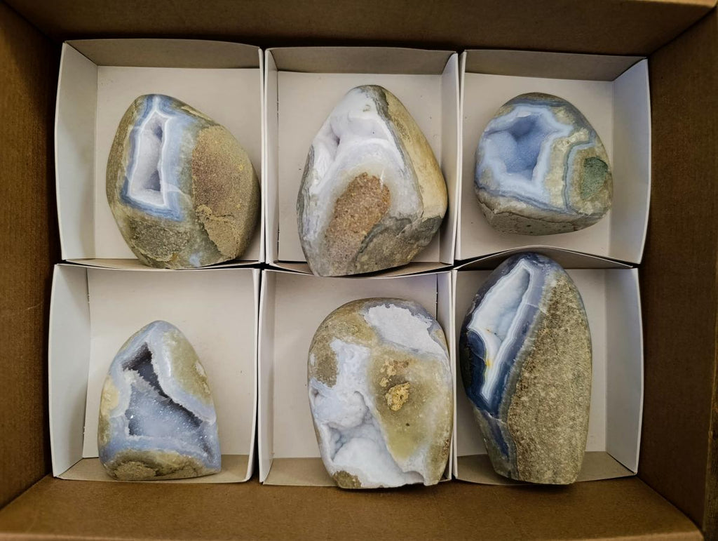 Polished Blue Lace Agate Standing Display Pieces x 6 From Nsanje, Malawi - Toprock Gemstones and Minerals 
