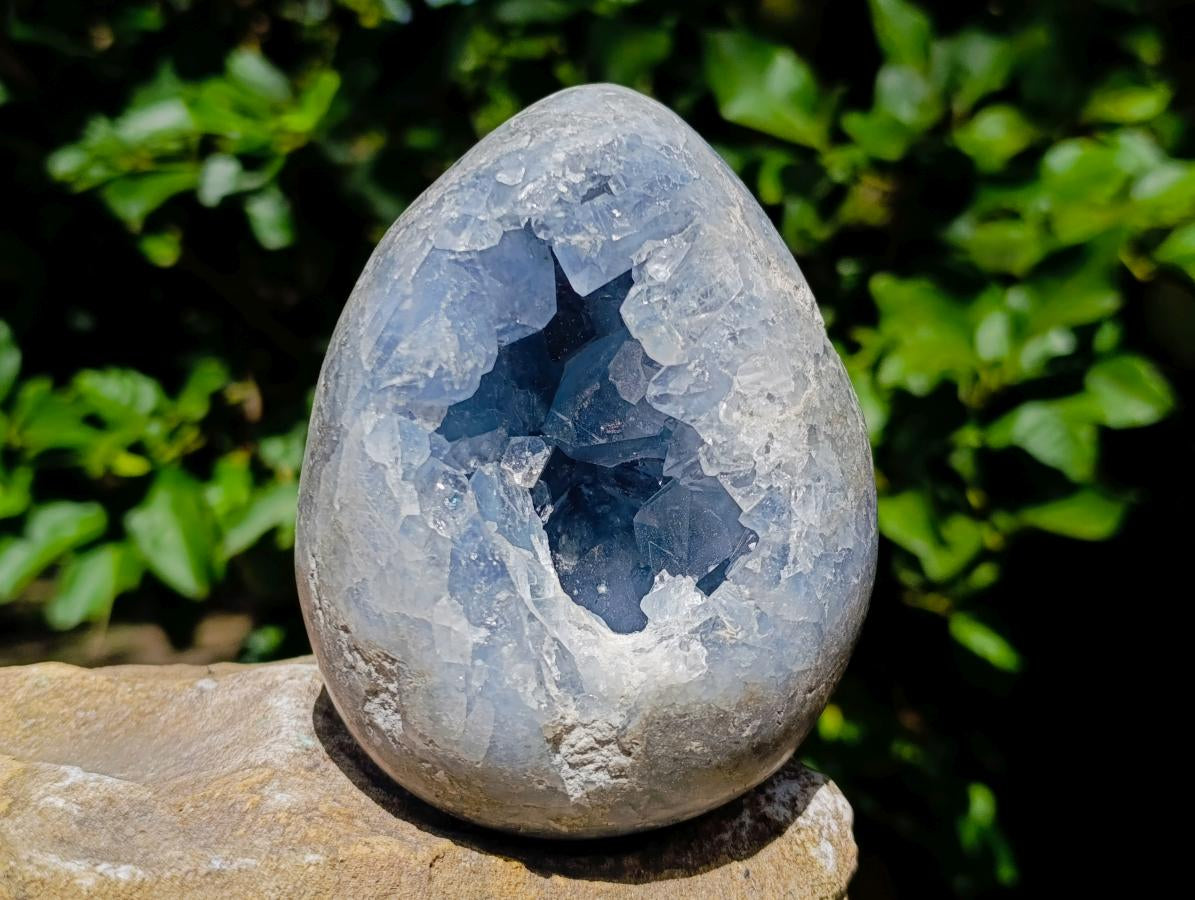 Polished Blue Celestite Egg and Natural Blue Celestite Specimen x 2 From Sakoany, Madagascar - Toprock Gemstones and Minerals 