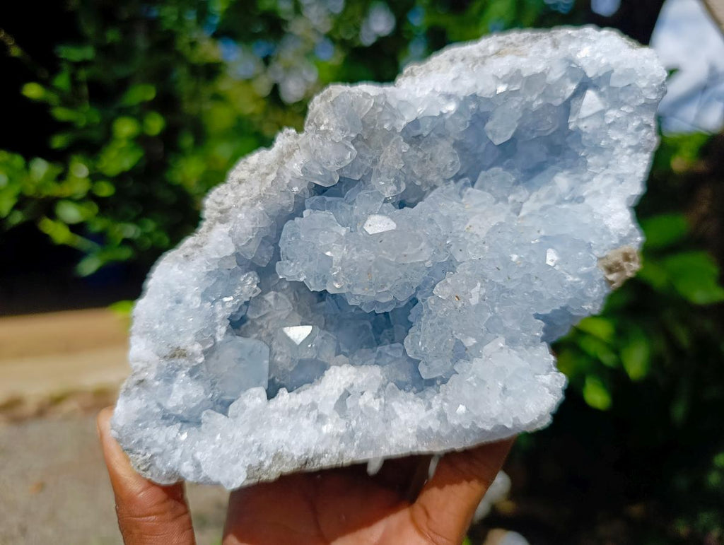 Polished Blue Celestite Egg and Natural Blue Celestite Specimen x 2 From Sakoany, Madagascar - Toprock Gemstones and Minerals 