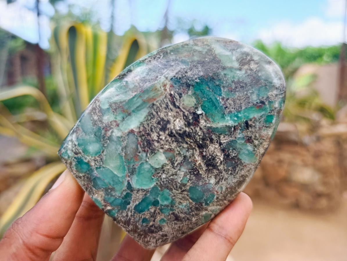 Polished Emerald Mica 'Mutokolite' Standing Free Forms x 3 From Mutoko, Zimbabwe