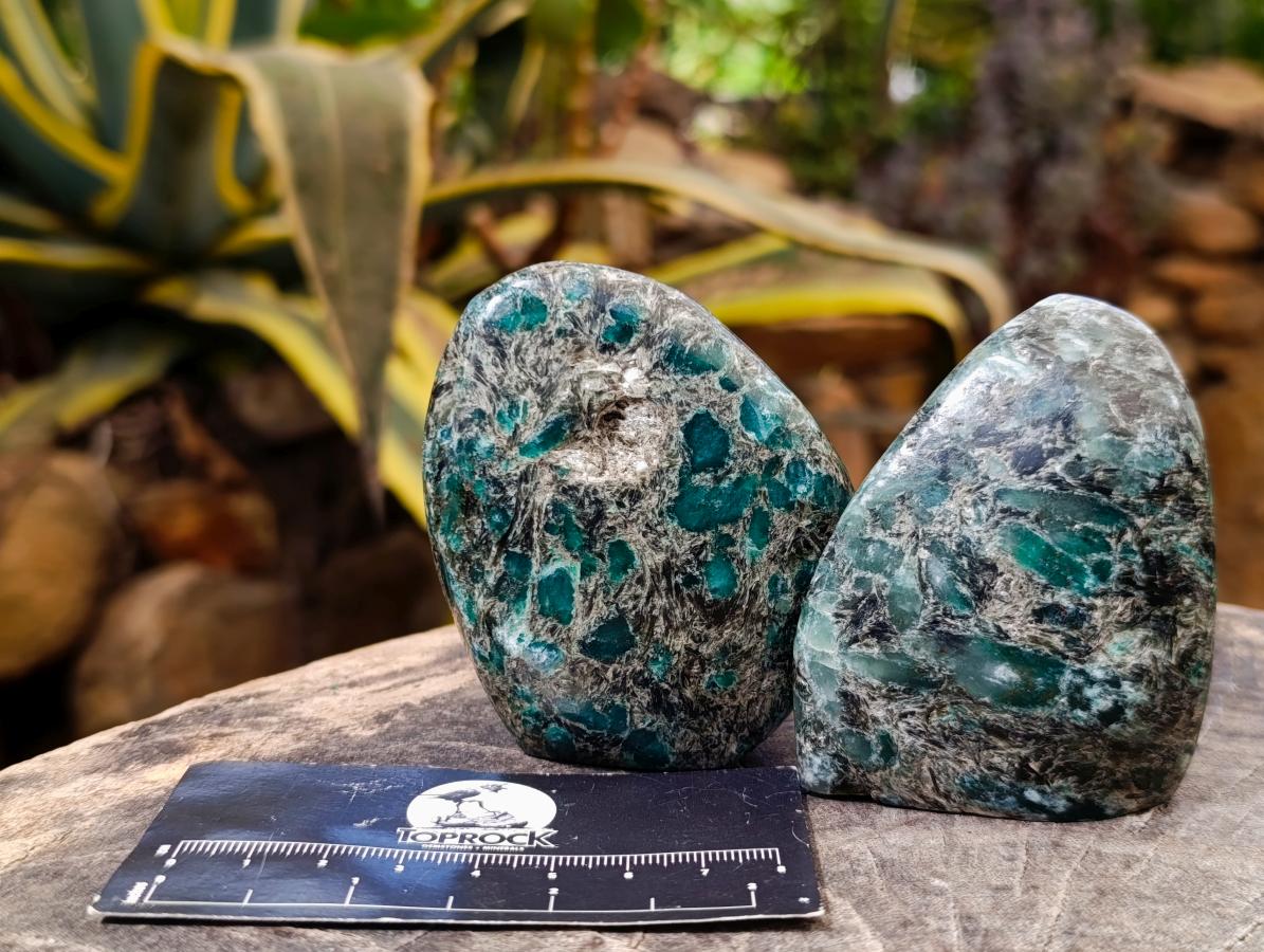 Polished Emerald Mica 'Mutokolite' Standing Free Forms x 3 From Mutoko, Zimbabwe - Toprock Gemstones and Minerals 