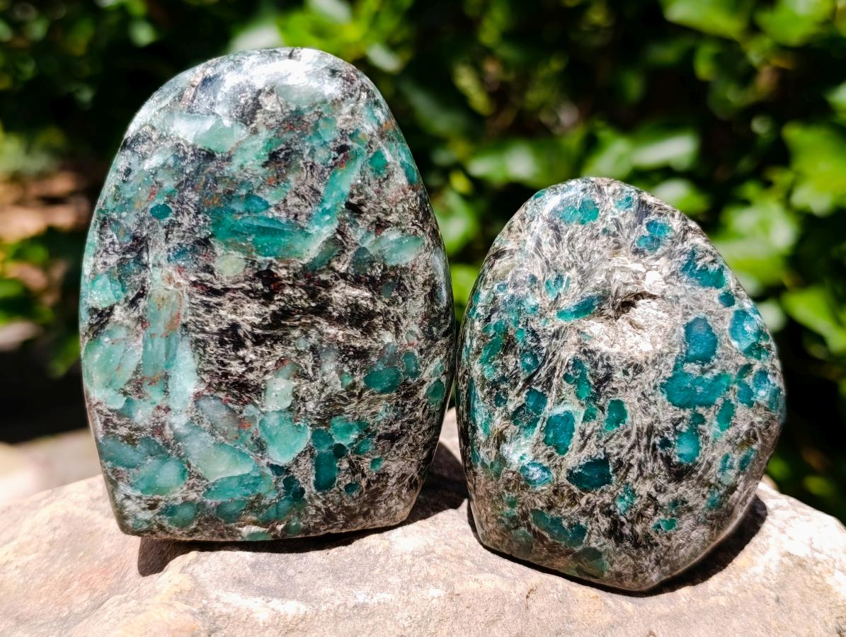 Polished Emerald Mica 'Mutokolite' Standing Free Forms x 3 From Mutoko, Zimbabwe - Toprock Gemstones and Minerals 