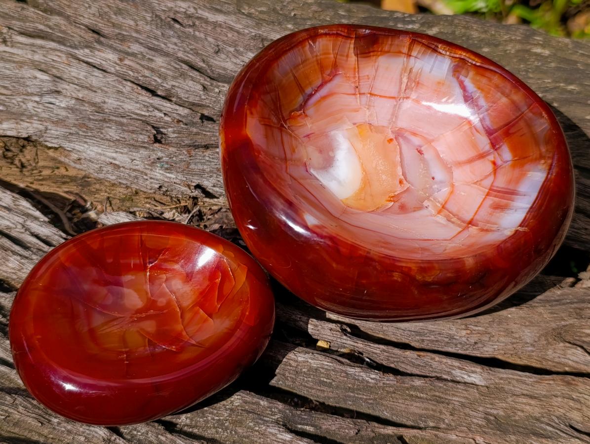 Polished Carnelian Agate Gemstone Bowls x 2 From Madagascar - Toprock Gemstones and Minerals 