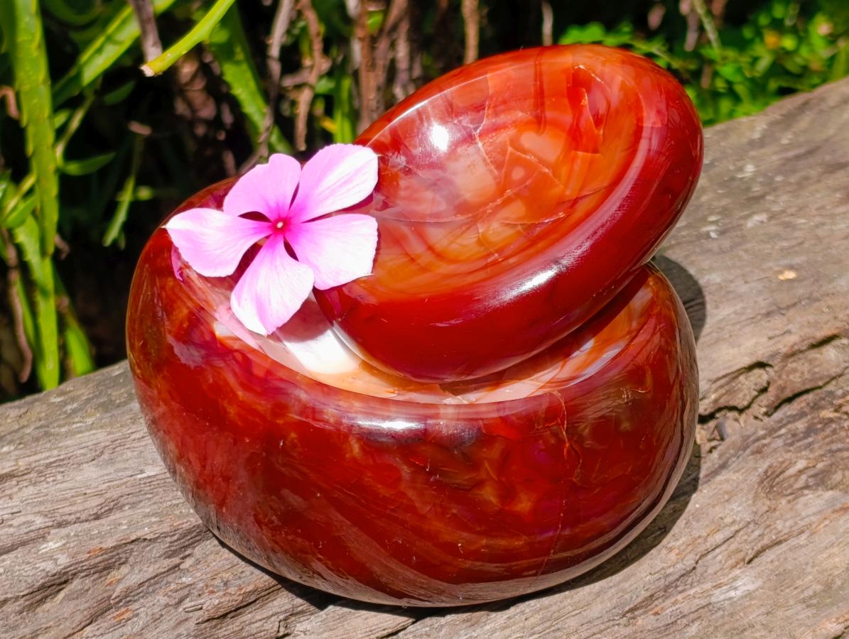 Polished Carnelian Agate Gemstone Bowls x 2 From Madagascar
