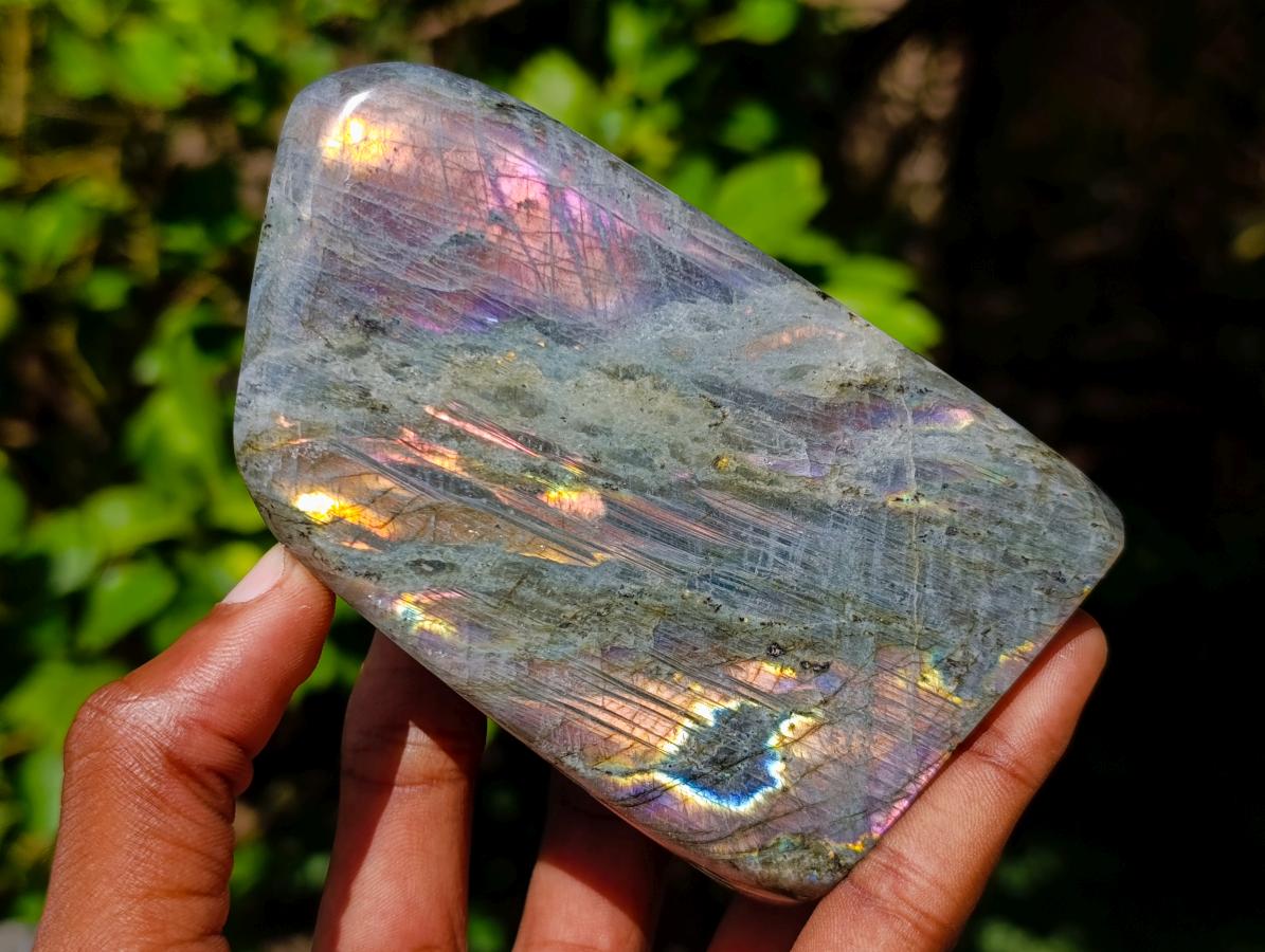 Polished Rare Purple Sunset Flash Labradorite Standing Free Forms x 3 From Madagascar - Toprock Gemstones and Minerals 