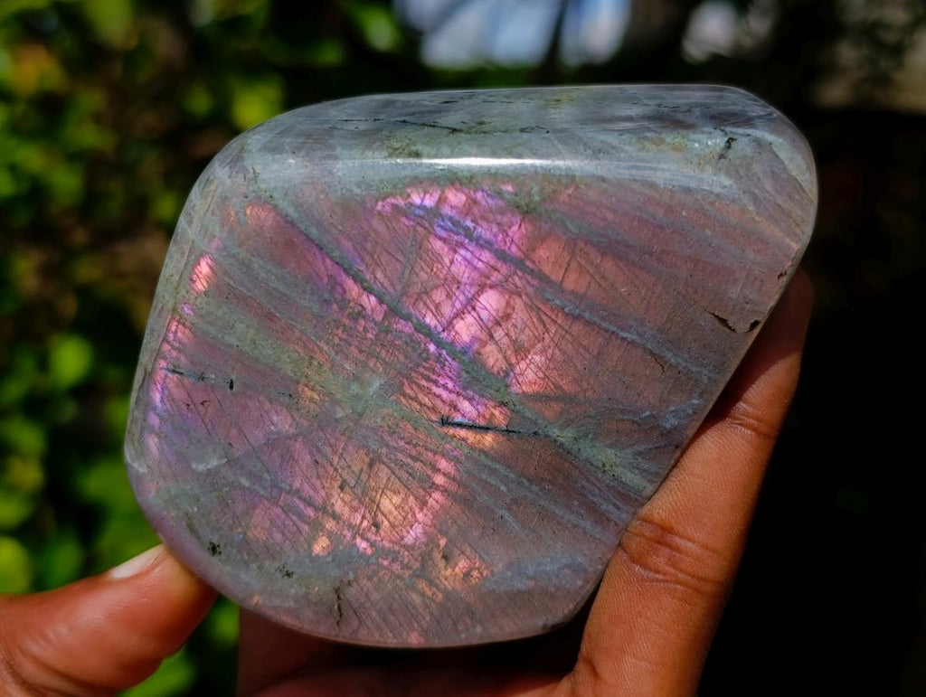 Polished Rare Purple Sunset Flash Labradorite Standing Free Forms x 3 From Madagascar - Toprock Gemstones and Minerals 