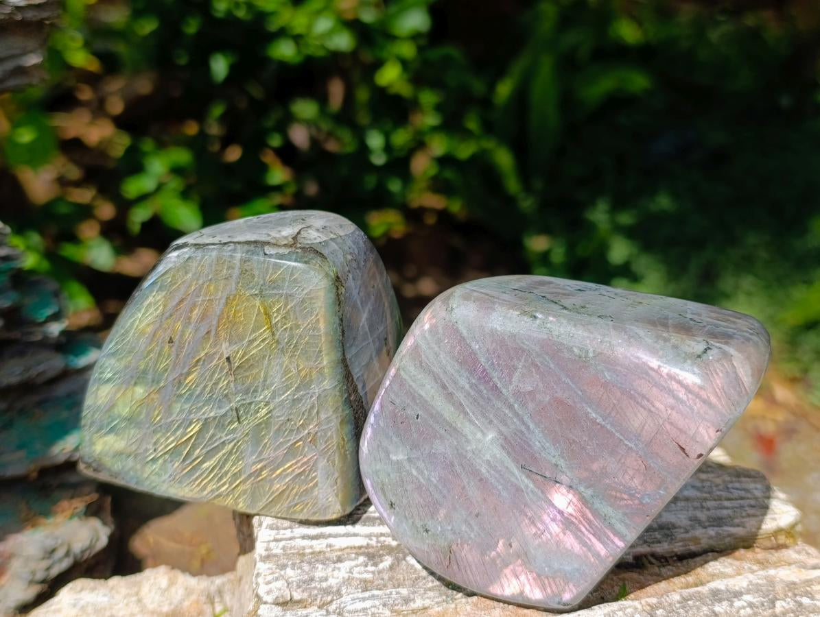 Polished Rare Purple Sunset Flash Labradorite Standing Free Forms x 3 From Madagascar - Toprock Gemstones and Minerals 