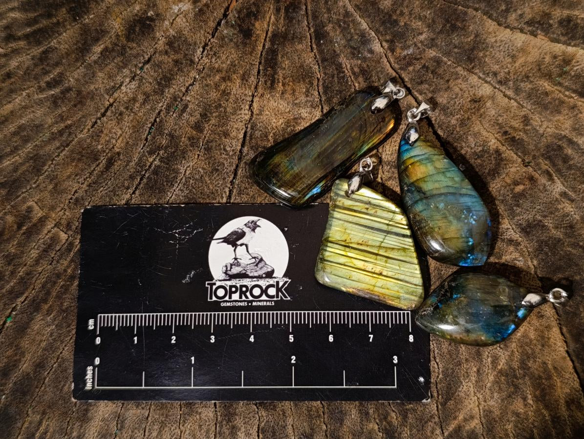 Polished Labradorite Pendants x 35 From Madagascar - Toprock Gemstones and Minerals 