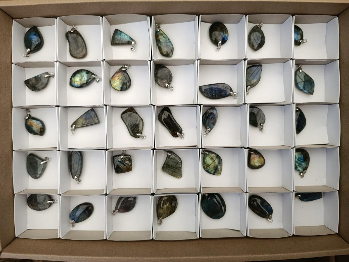 Polished Labradorite Pendants x 35 From Madagascar - Toprock Gemstones and Minerals 
