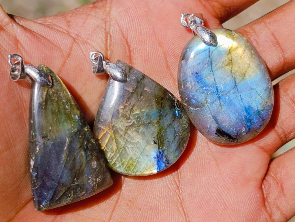 Polished Labradorite Pendants x 35 From Madagascar - Toprock Gemstones and Minerals 